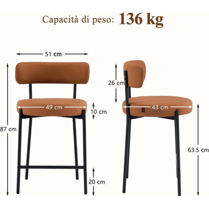 Barhocker Set 4er – Braun, 63,5cm Sitzhöhe in Lederoptik