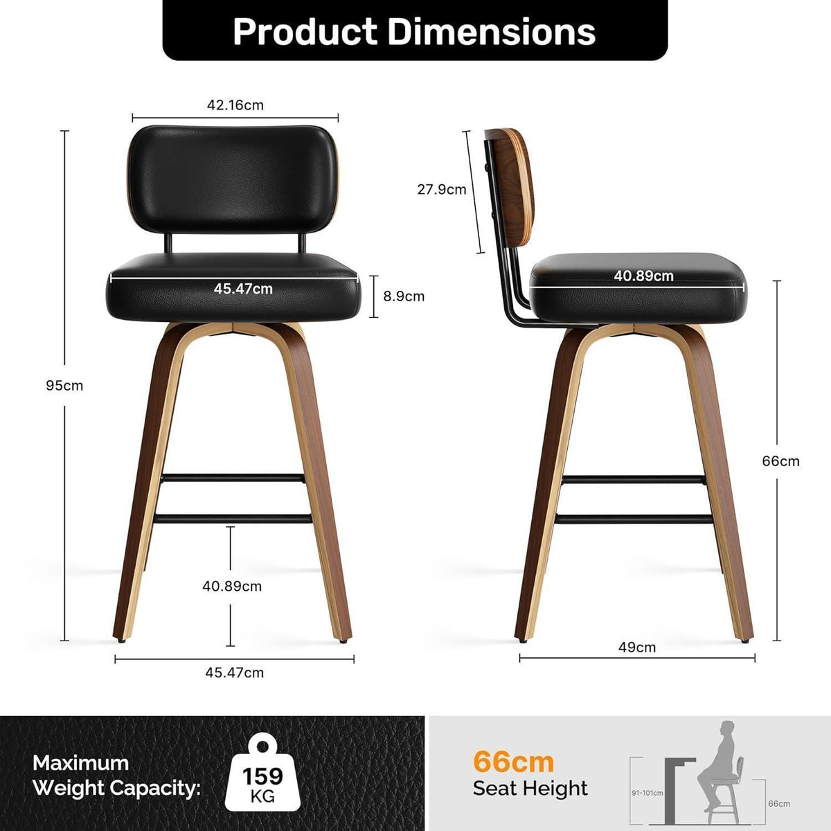 Drehbarer Barhocker 2er Set – Mid-Century Design & Komfort