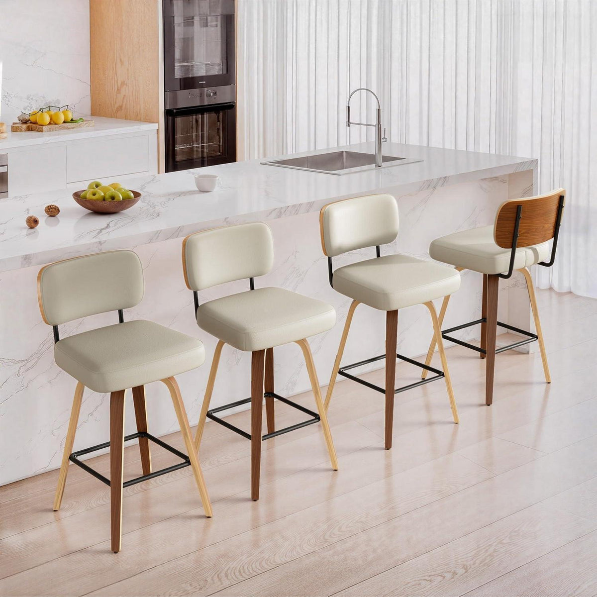 Drehbarer Barhocker 4er Set – Mid-Century Design, 65cm