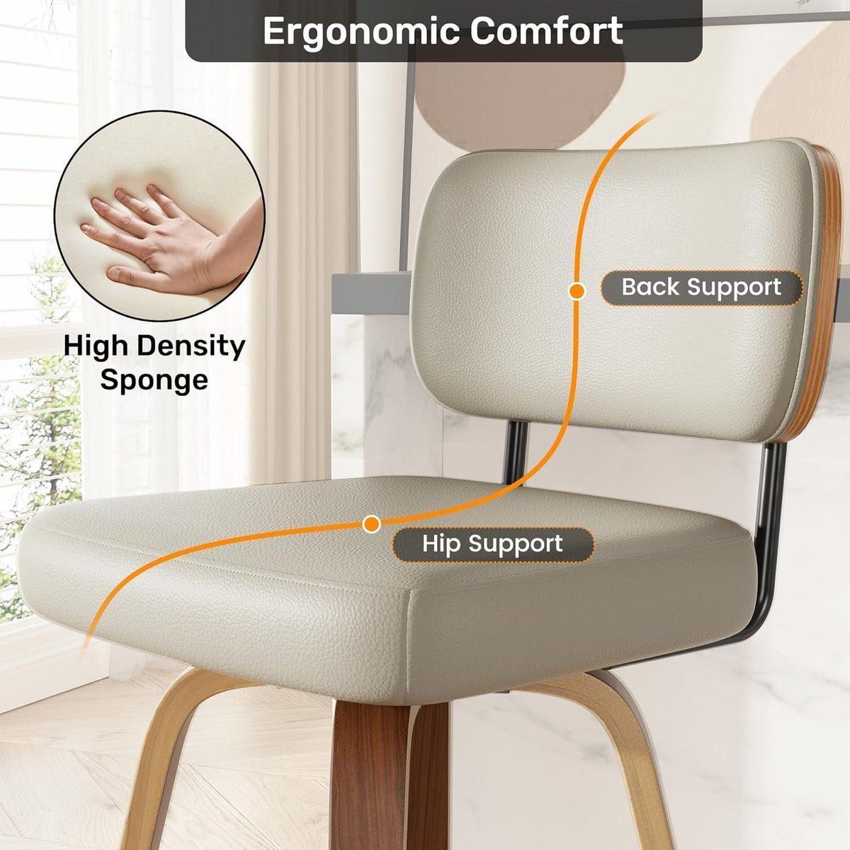 Drehbarer Barhocker 4er Set – Mid-Century Design, 65cm