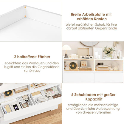 Kommode 6 Schubladen Weiß 120cm – Sideboard für Schlafzimmer