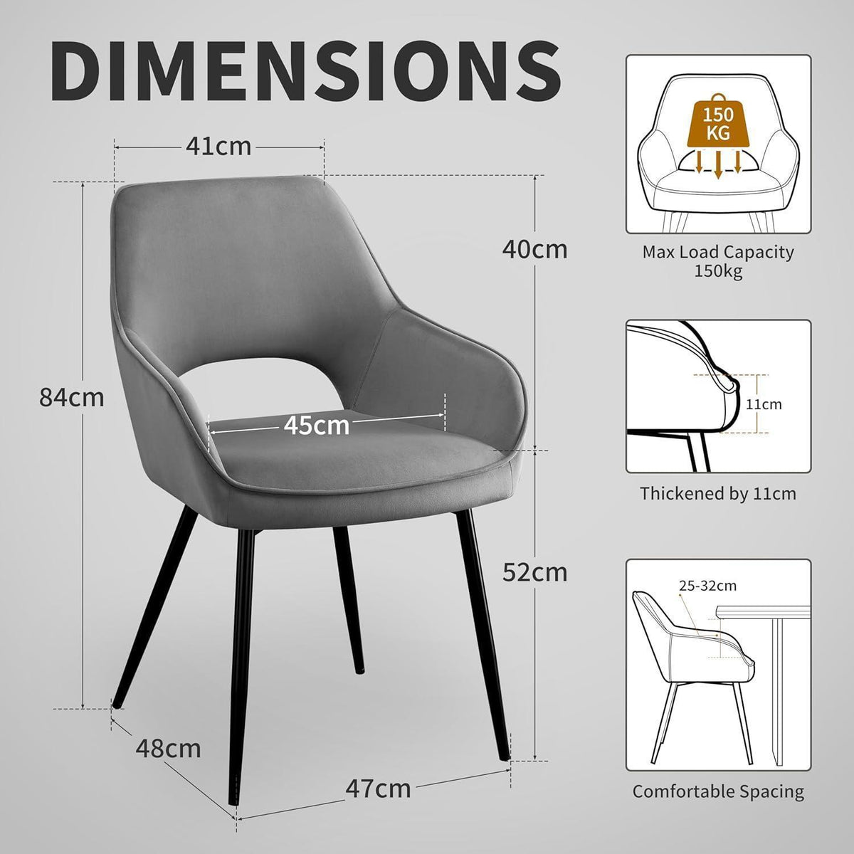 Moderner Esszimmerstuhl Set 4er – Samt, Grau