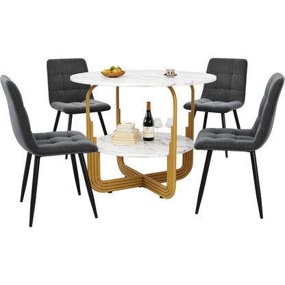 5-teiliges Esstisch Set Grau & Gold – Modernes Esszimmer mit Stühlen