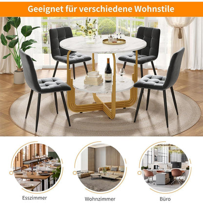 5-teiliges Esstisch Set Grau & Gold – Modernes Esszimmer mit Stühlen