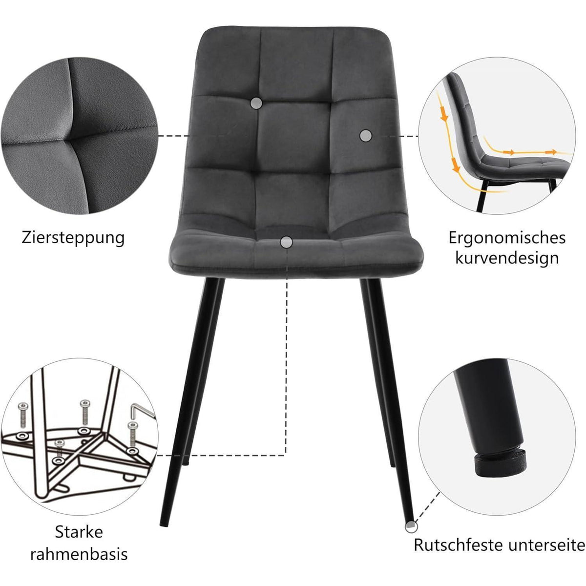 5-teiliges Esstisch Set Grau & Gold – Modernes Esszimmer mit Stühlen