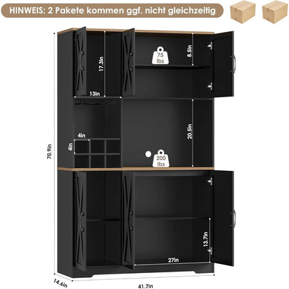 Küchenschrank 106x180 cm Schwarz | Buffetschrank mit 6 Türen