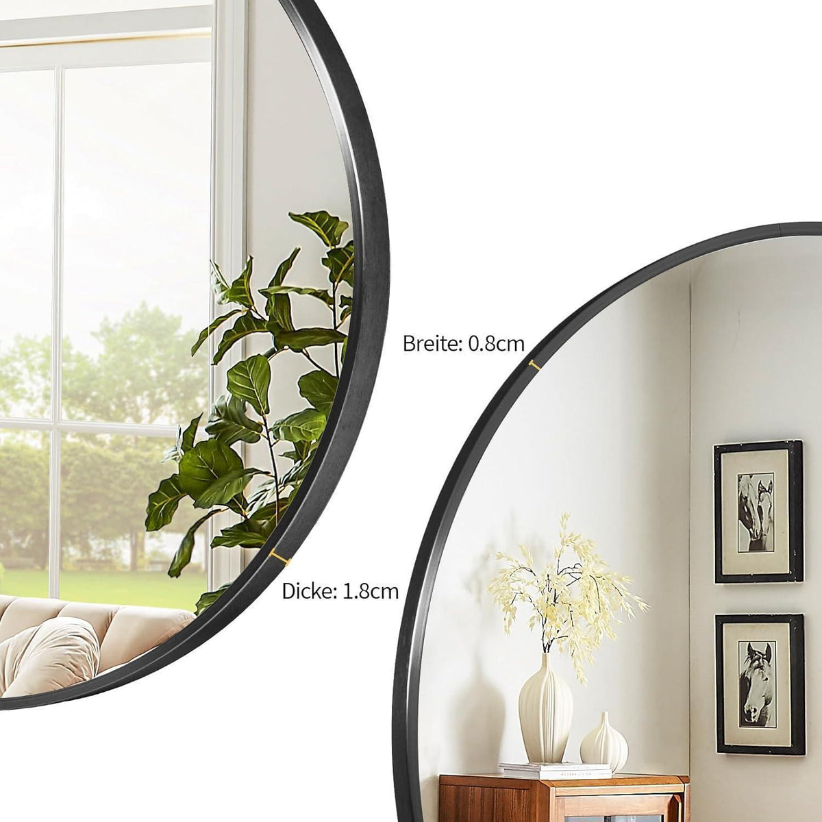 Runder Wandspiegel 80cm Schwarz – Bruchsicherer Badezimmer Spiegel