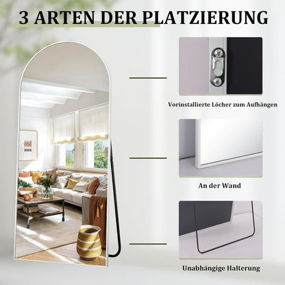 Ganzkörperspiegel Rundbogen 142x52cm – Stand- & Wandspiegel Weiß