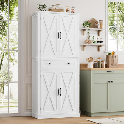 Hochschrank mit 4 Türen & Schublade – Weißes Küchenbuffet 181,5cm