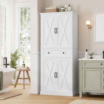Hochschrank mit 4 Türen & Schublade – Weißes Küchenbuffet 181,5cm