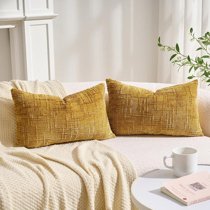 Gelber Chenille Kissenbezug 30x50 cm - 2er Set