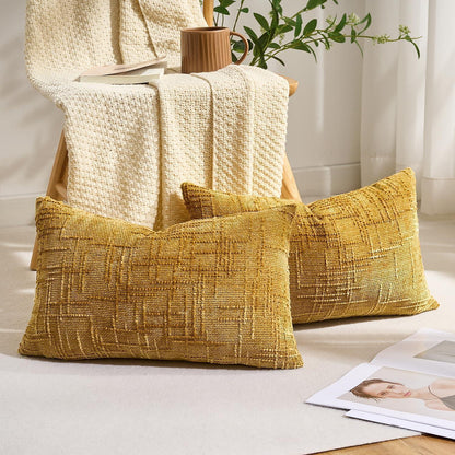 Gelber Chenille Kissenbezug 30x50 cm - 2er Set