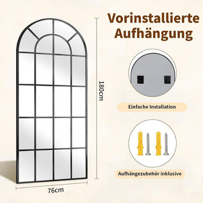 Großer Standspiegel 180x76cm | Dekorativer Ganzkörperspiegel Schwarz