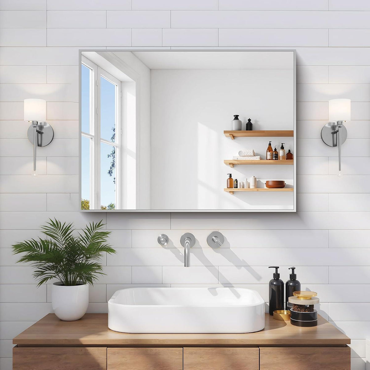 Moderner Badezimmerspiegel mit Metallrahmen – 61x45.7 cm