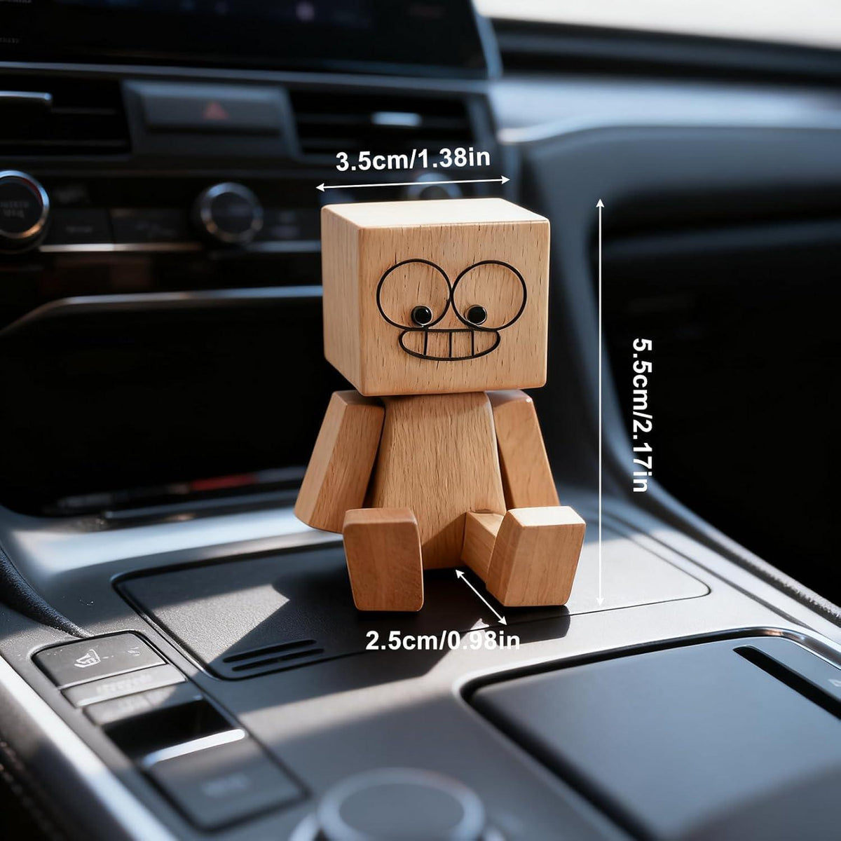 Wackelnder Holzmann Auto mit 12 Ausdrücken – Handgefertigte Deko