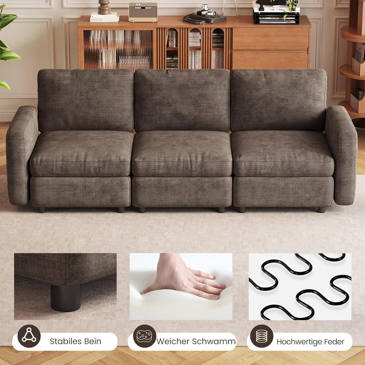 Modernes 5-Sitzer Sofa aus Velours in Braun