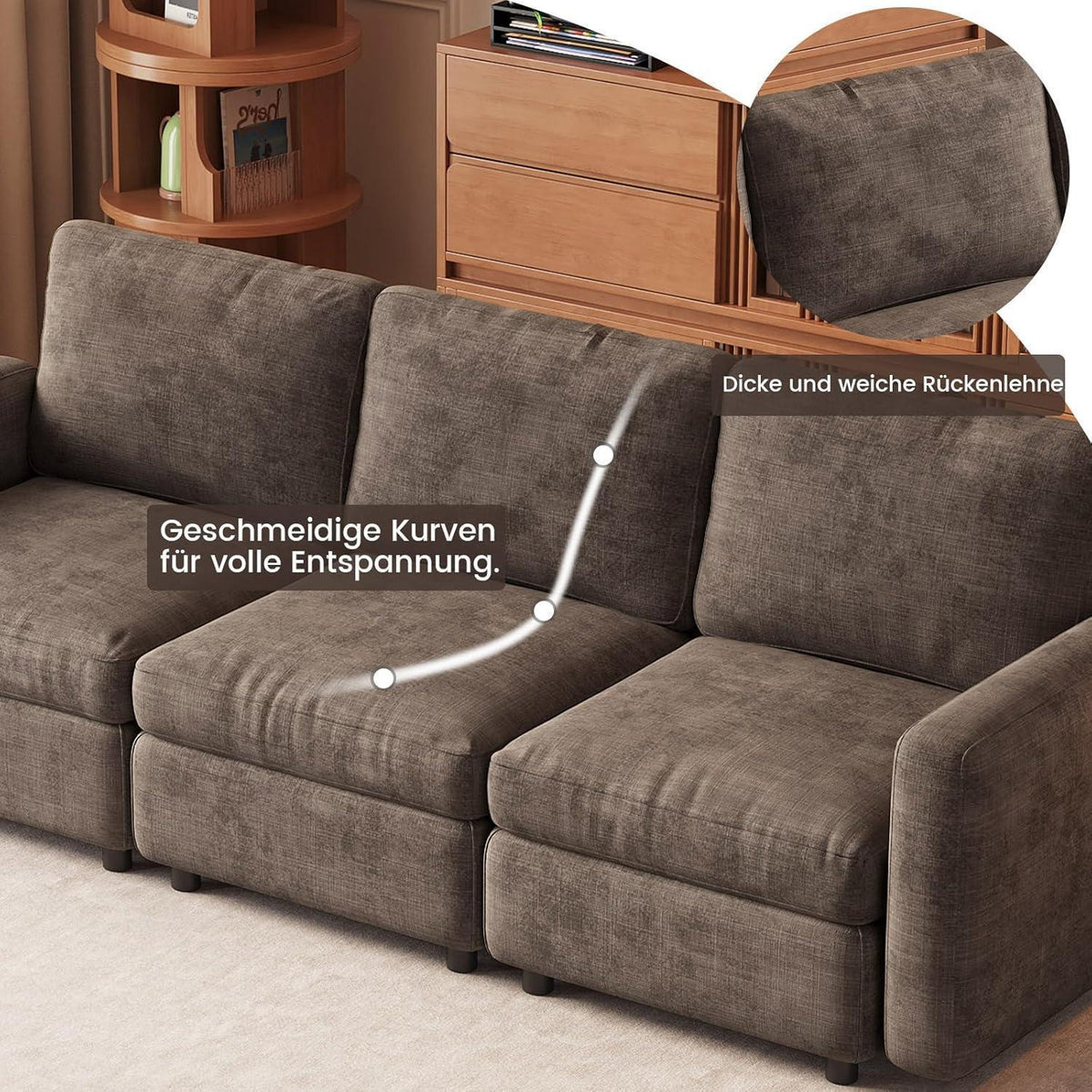 Modernes 5-Sitzer Sofa aus Velours in Braun