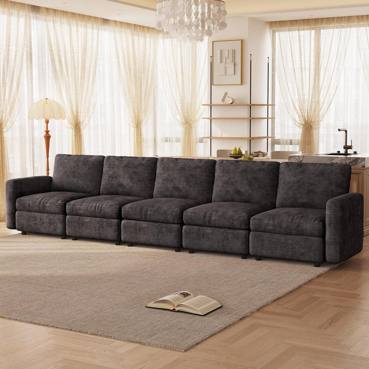 Modernes 5-Sitzer Sofa Grau – Modulares Velours Sofa für Wohnzimmer