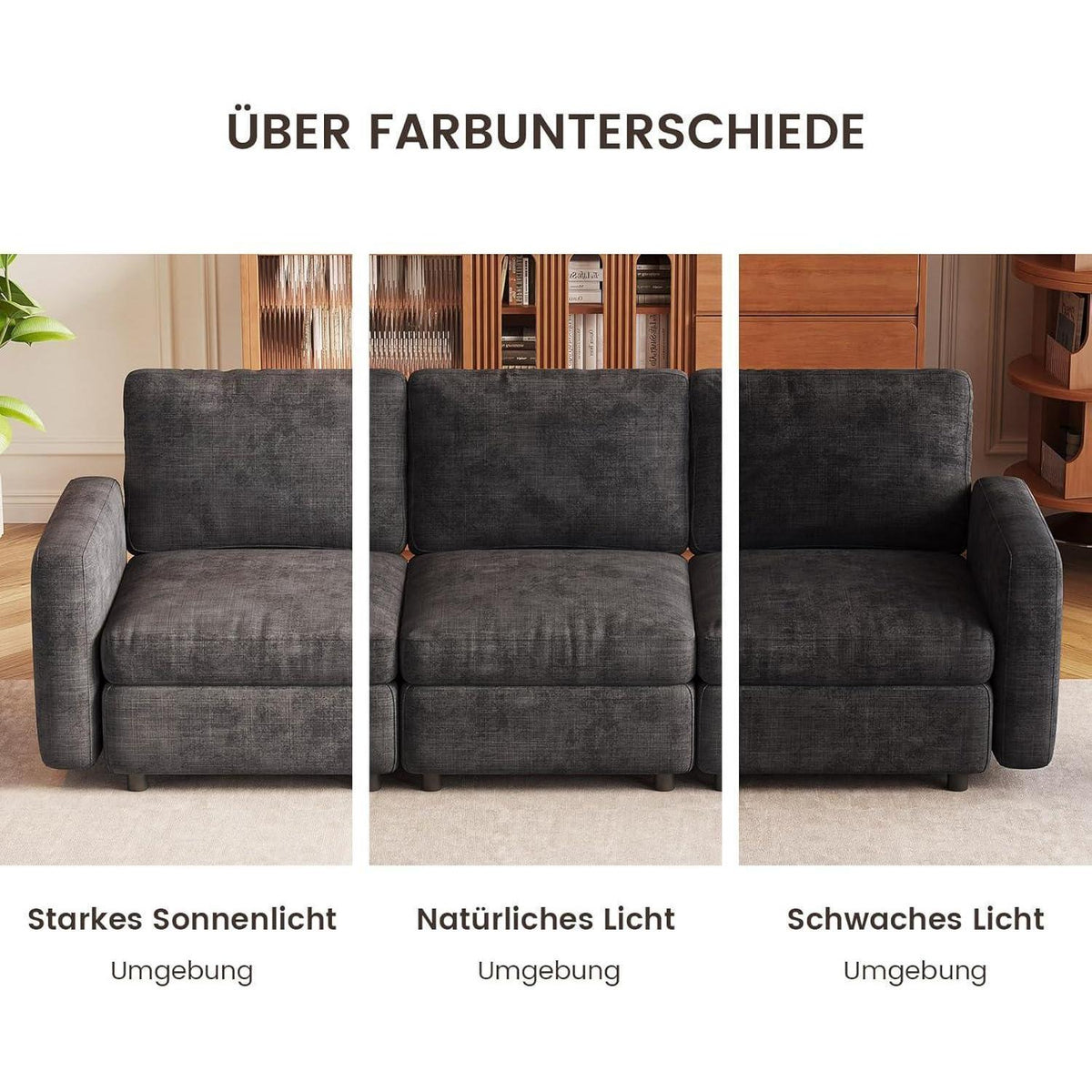 Modernes 5-Sitzer Sofa Grau – Modulares Velours Sofa für Wohnzimmer