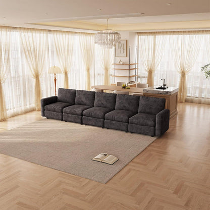Modernes 5-Sitzer Sofa Grau – Modulares Velours Sofa für Wohnzimmer