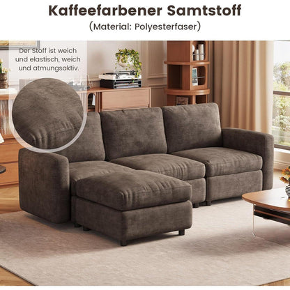 Modulares Ecksofa Braun mit Hocker & Stauraum – Bequemes Sofa