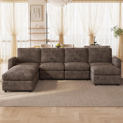 Modulares Ecksofa Braun mit Hocker & Stauraum – Bequemes Sofa