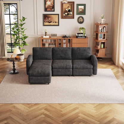 Modulares Ecksofa mit Stauraum & Hocker – Grau, 4 Sitzplätze