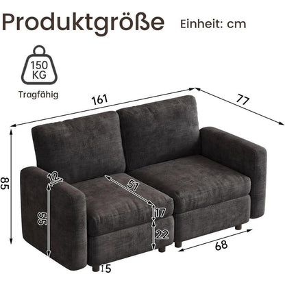Graues 2-Sitzer Sofa aus Velours – Modernes Wohnzimmer Sofa