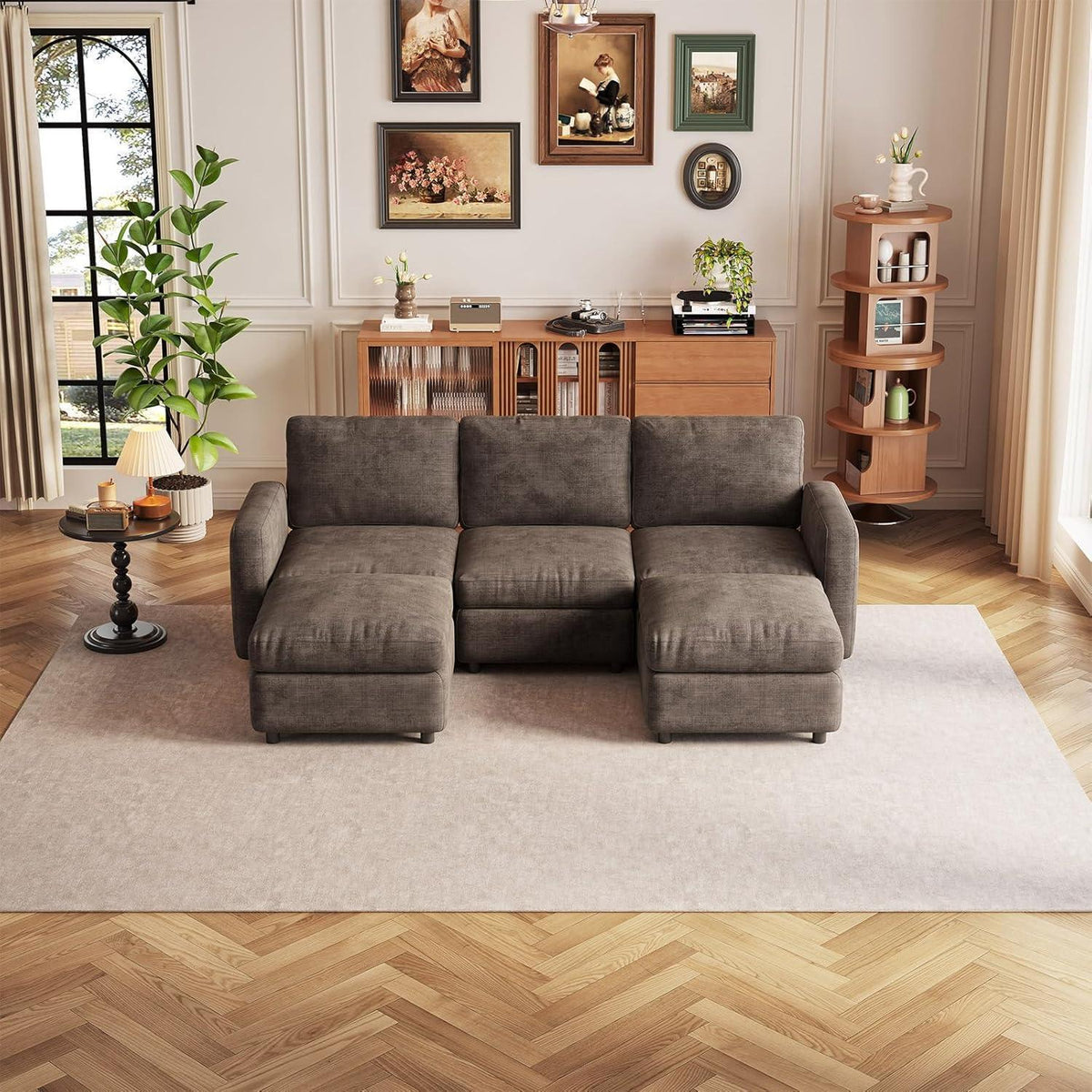 Modulares Ecksofa Braun mit Hocker & Stauraum