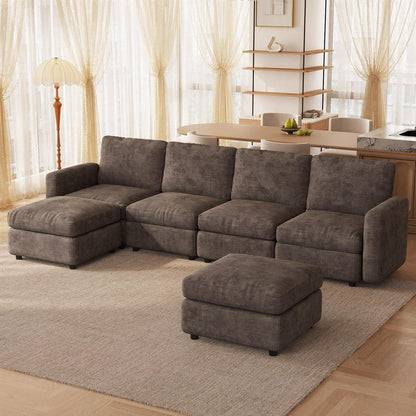 Modulares Ecksofa Braun mit Hocker & Stauraum