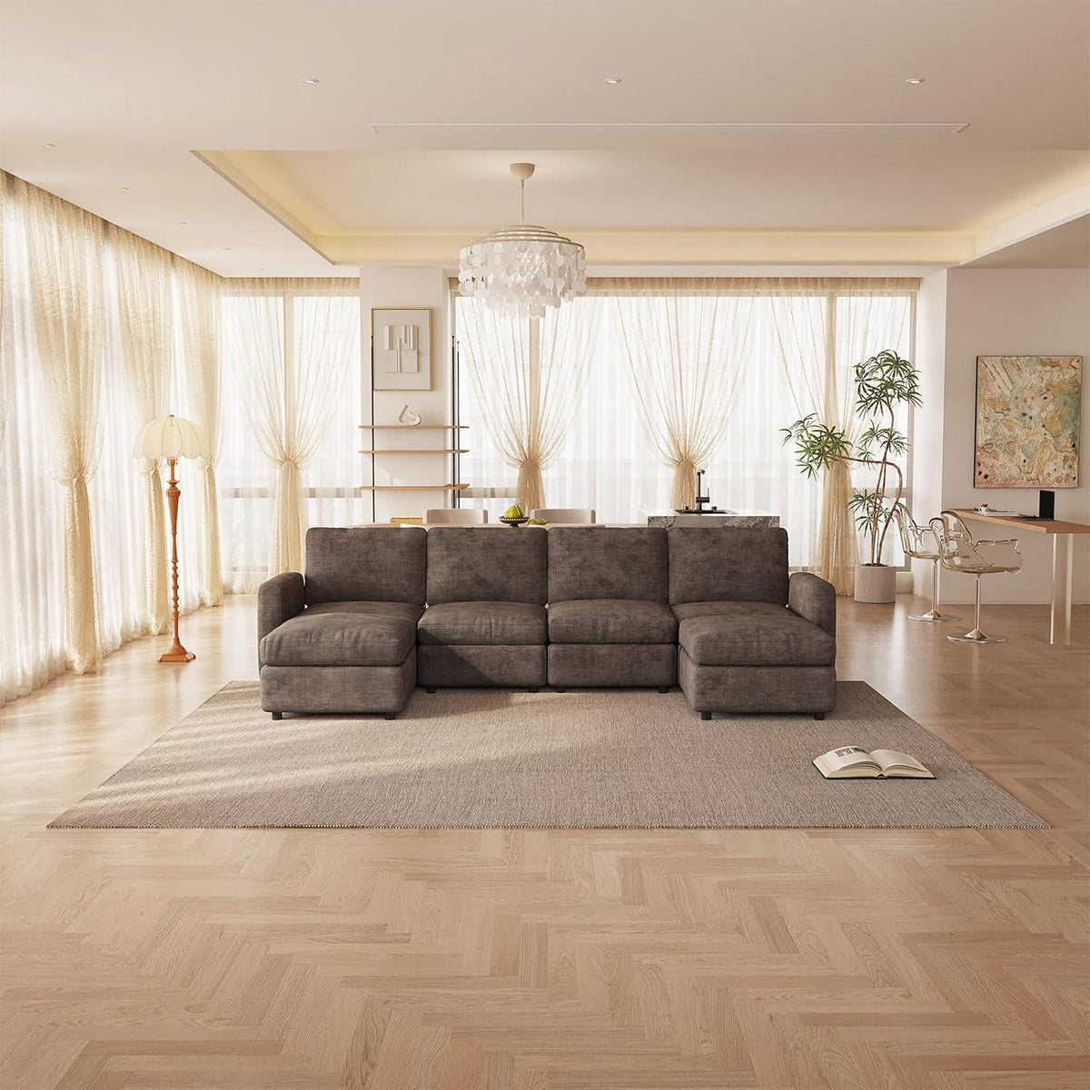 Modulares Ecksofa Braun mit Hocker & Stauraum