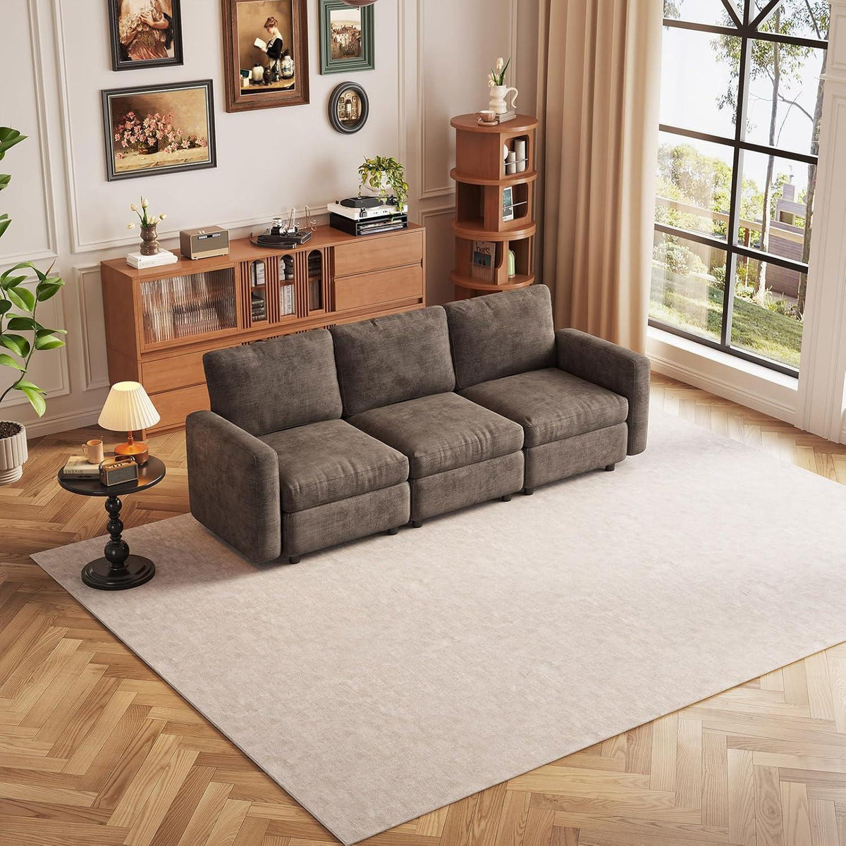 Modernes 3-Sitzer Sofa aus Velours in Braun