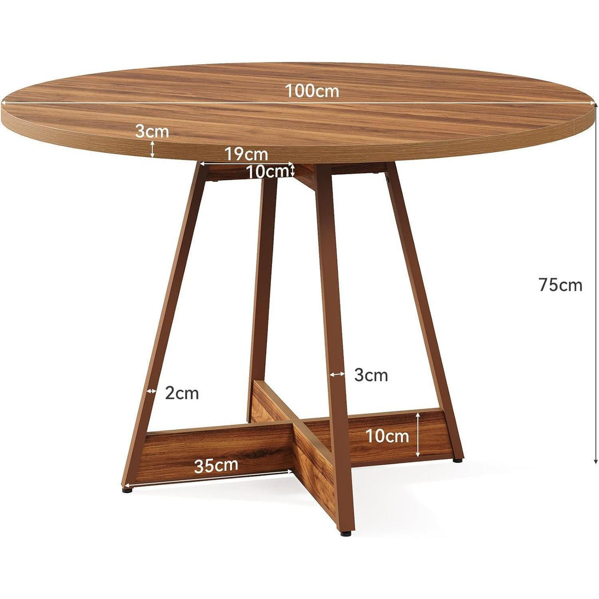 Runder Esstisch für 2-4 Personen – Braun, Landhausstil