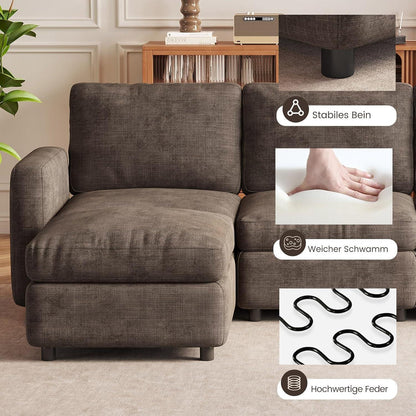 Modulares Ecksofa Braun mit Hocker & Stauraum – 9-Sitzer