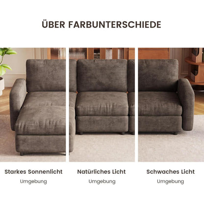 Modulares Ecksofa Braun mit Hocker & Stauraum – 9-Sitzer