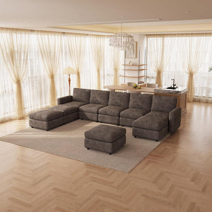 Modulares Ecksofa Braun mit Hocker & Stauraum – 9-Sitzer