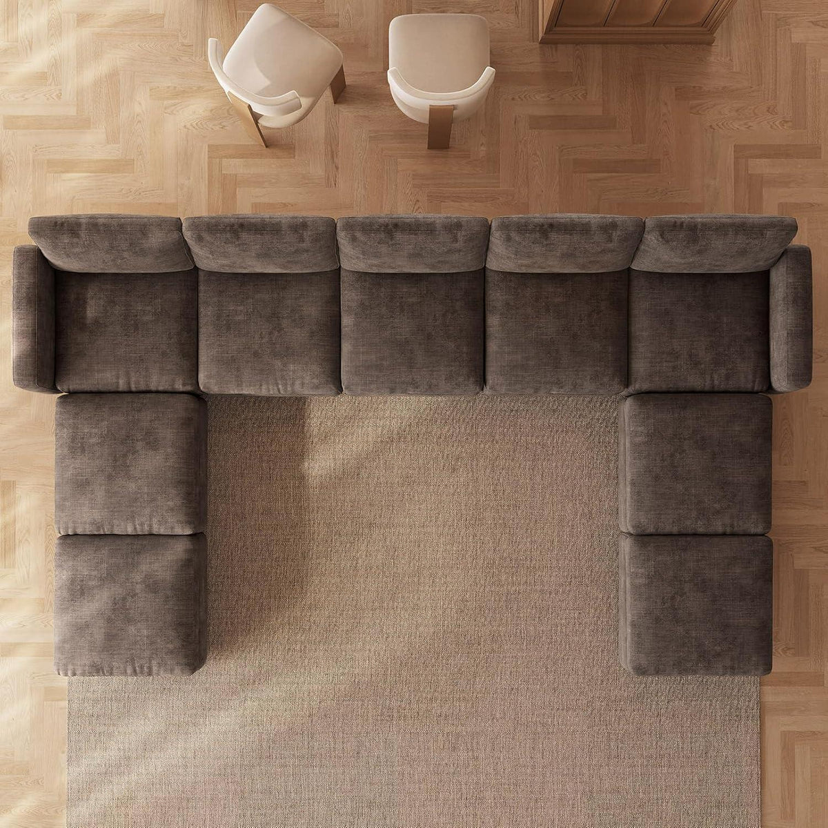 Modulares Ecksofa Braun mit Hocker & Stauraum – 9-Sitzer