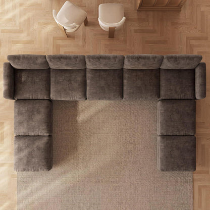 Modulares Ecksofa Braun mit Hocker & Stauraum – 9-Sitzer