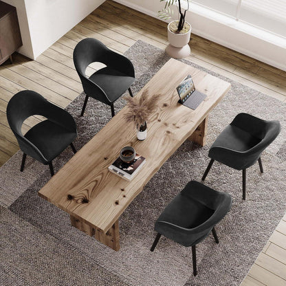 Esszimmerstühle Set 4er mit Samt & Holzbeinen Schwarz