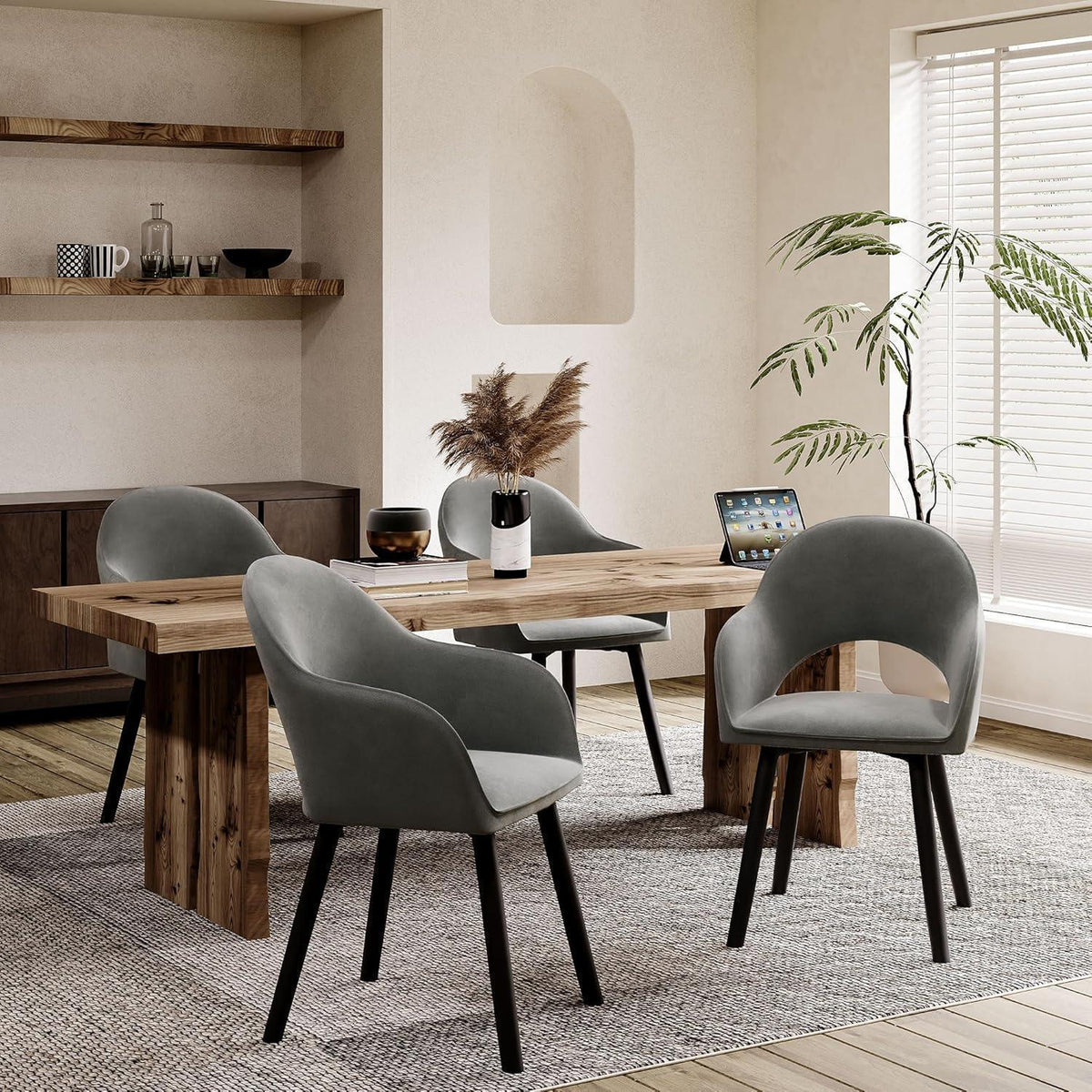 Esszimmerstühle Set 2 Dunkelgrau Samt mit Holzbeinen