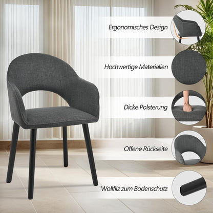 Esszimmerstühle Set 2x mit Armlehne & Holzbeinen Schwarzgrau