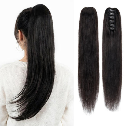 Echthaar Pferdeschwanz Extension mit Klammer - 40cm, #1BA Schwarz