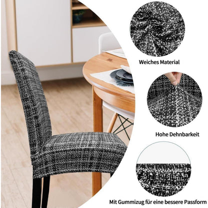 Stretch Stuhlhussen 6er Set – Grau Schwarz Graffiti Muster