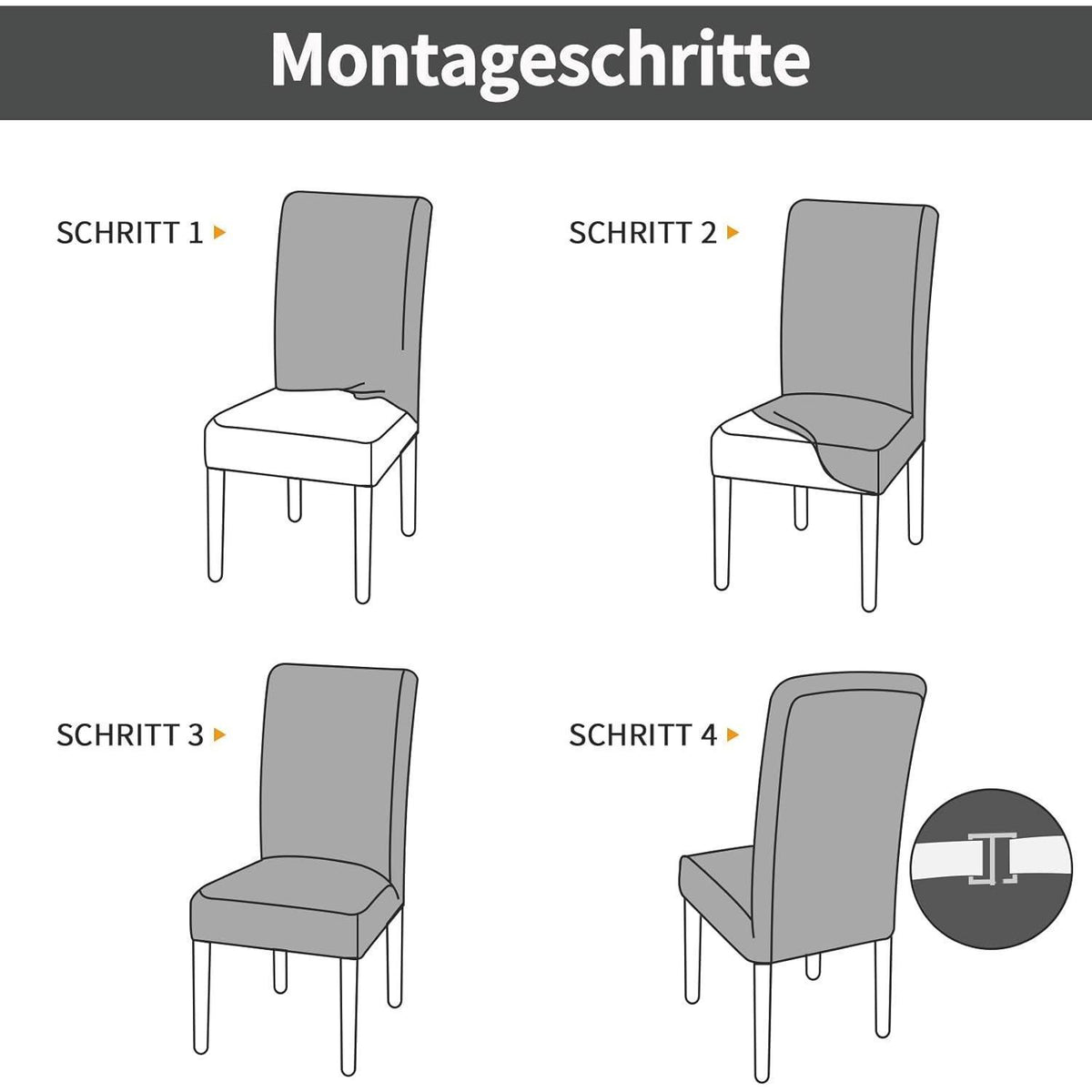 Stretch Stuhlhussen 6er Set – Grau Schwarz Graffiti Muster
