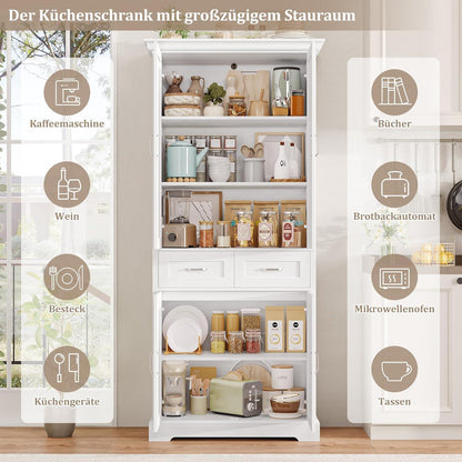 Hochschrank mit 4 Türen & Schublade – Weißes Küchenbuffet 180cm
