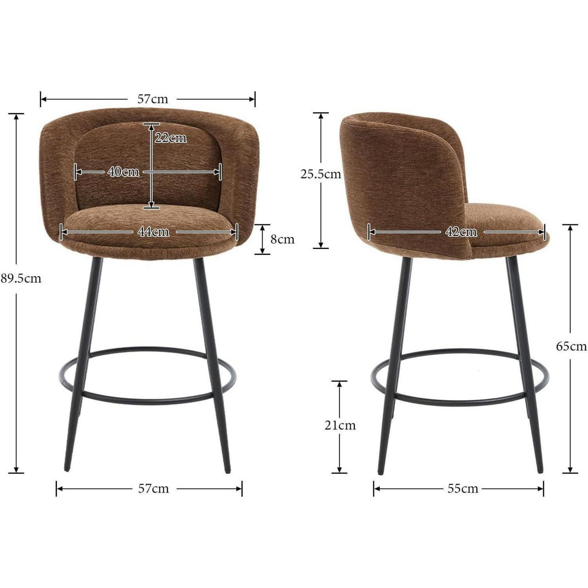 Barhocker 2er Set Braun – Chenille, Modern & Komfortabel