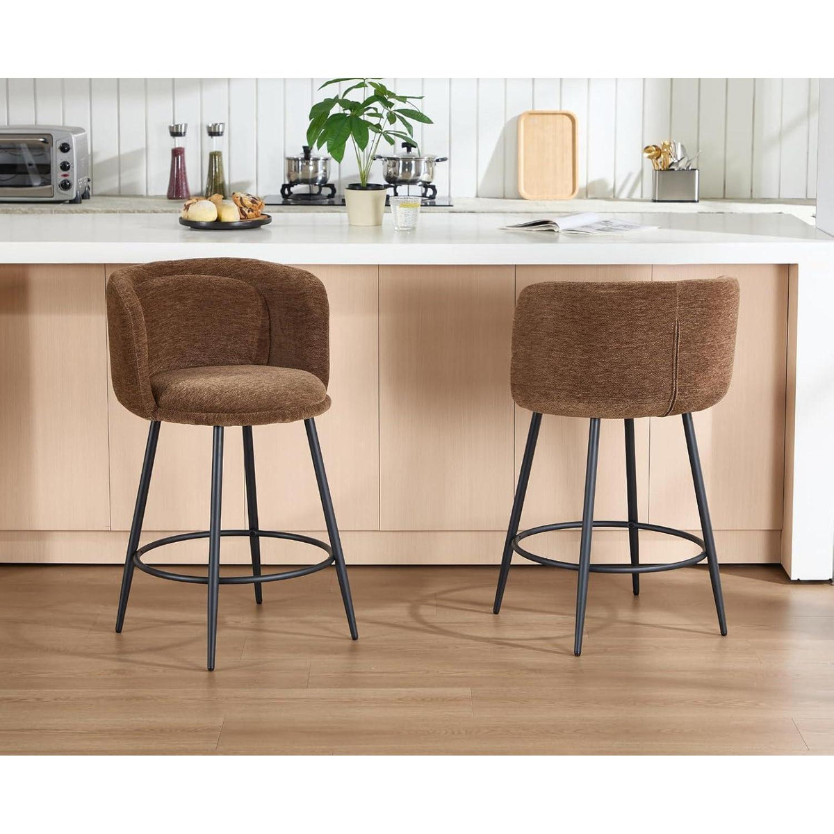 Barhocker 2er Set Braun – Chenille, Modern & Komfortabel
