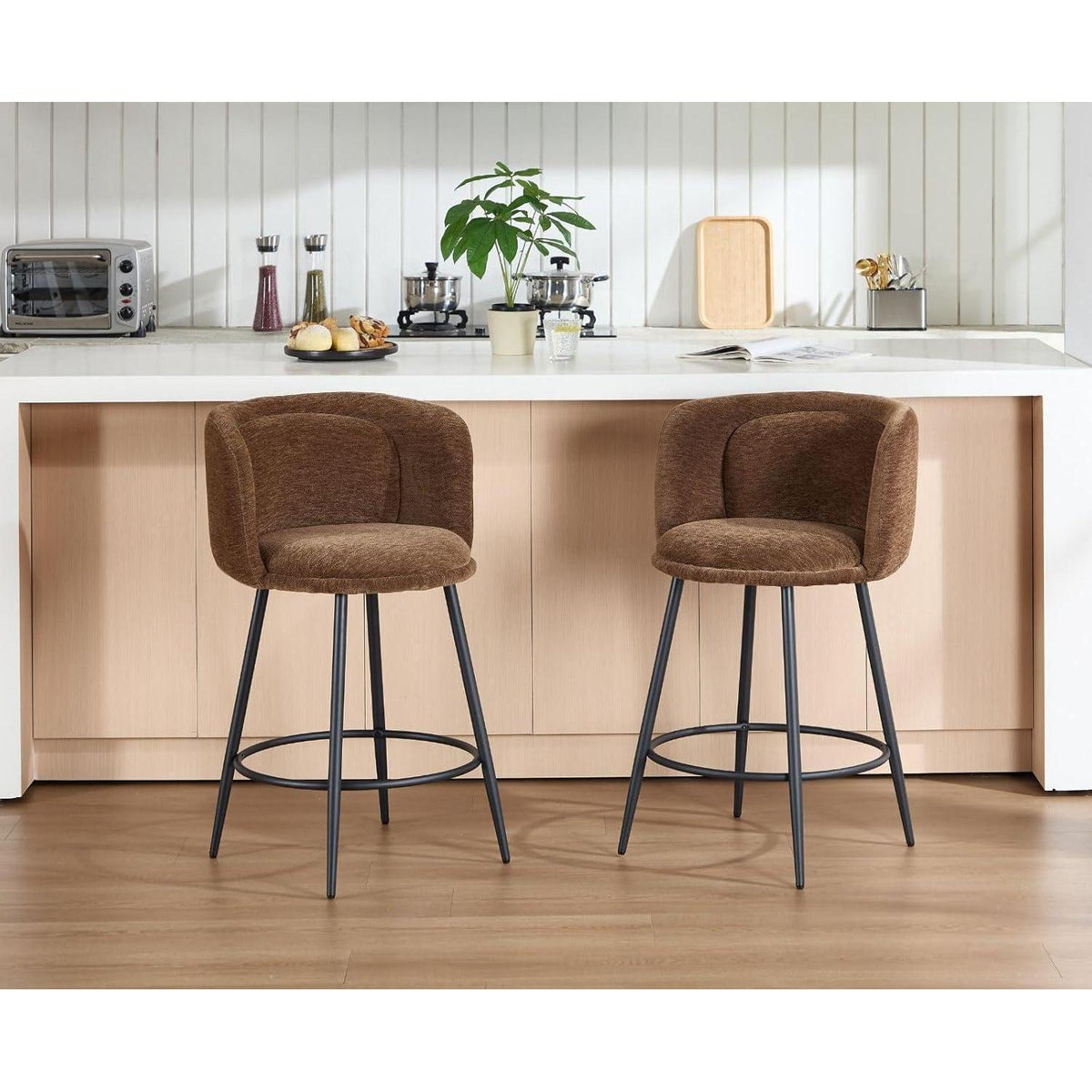 Barhocker 2er Set Braun – Chenille, Modern & Komfortabel