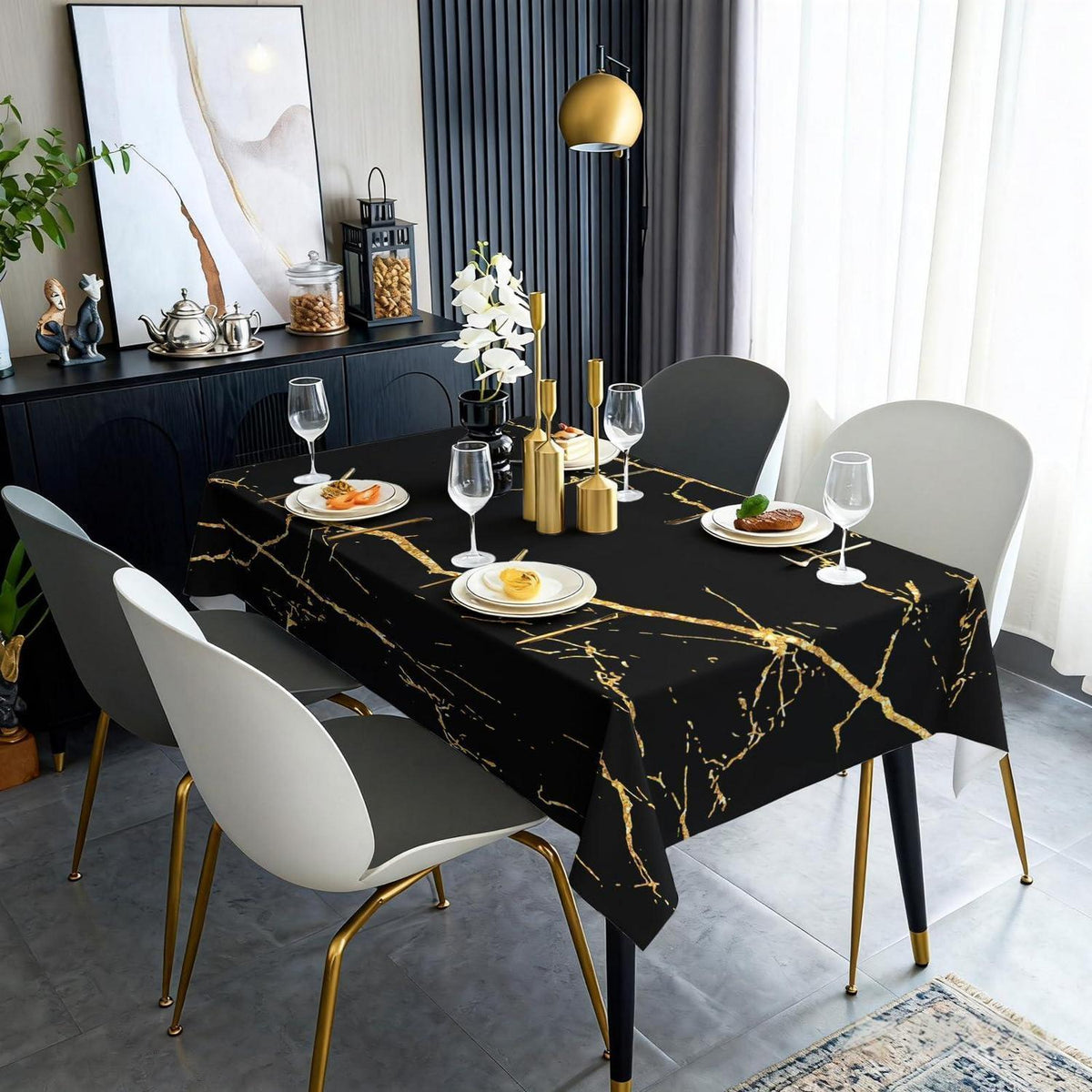Leinenoptik Tischdecke Schwarz 80x80 cm – Abwaschbar & Modern