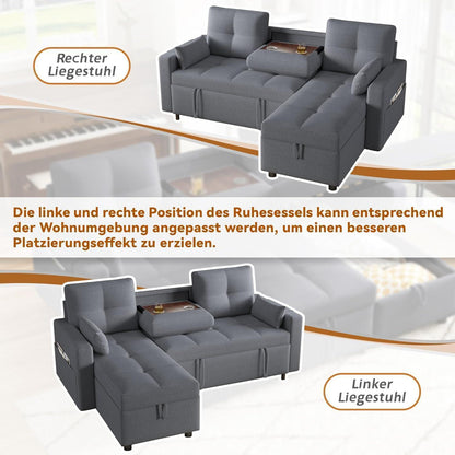 Modulares Schlafsofa mit Stauraum & Getränkehalter – Grau